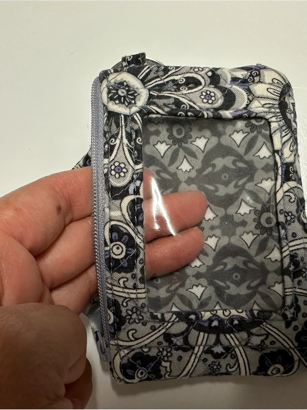 Vera Bradley Gray & Lavender Floral Quilted Wristlet Key Pouch
